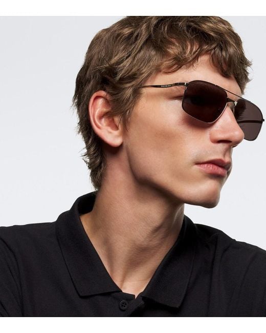 Balenciaga Brown Logo Navigator Sunglasses for men