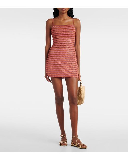 Oseree Red Lumiere Striped Minidress