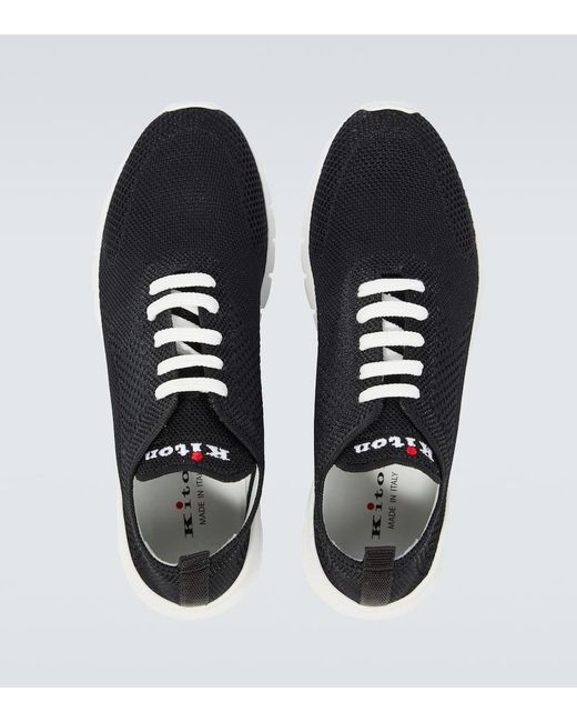 Kiton Black Embossed Logo Sneakers for men