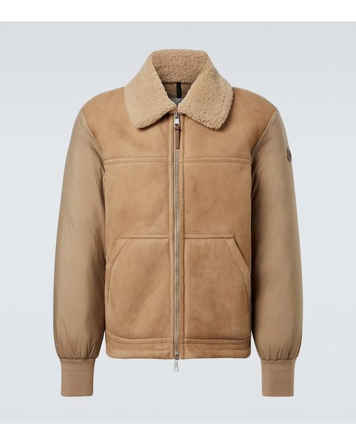 Moncler Brown Tonnay Suede And Shearling Down Jacket for men