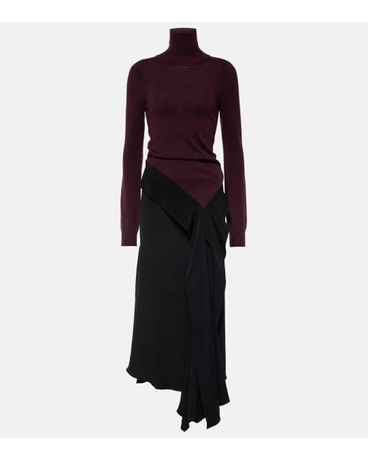 Victoria Beckham Purple Tie-Detail Wool Midi Dress