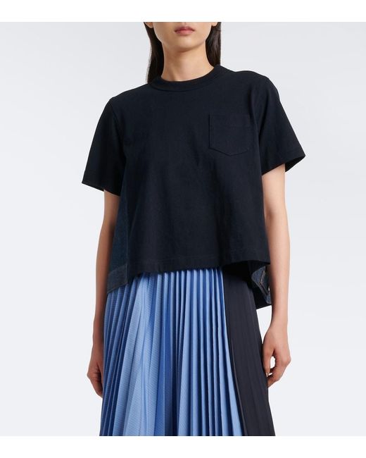 Sacai Black Cotton Jersey And Denim T-Shirt