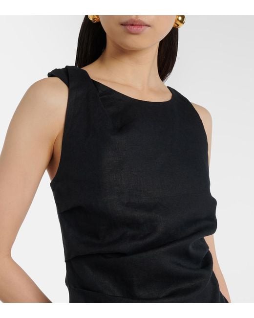 Faithfull The Brand Black Midikleid Cera Aus Leinen