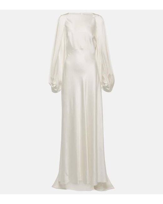 Roksanda White Bridal Kami Caped Silk Satin Gown