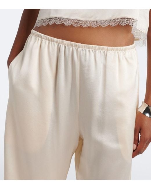 Leset Natural Barb Lace-Trimmed Satin Wide-Leg Pants
