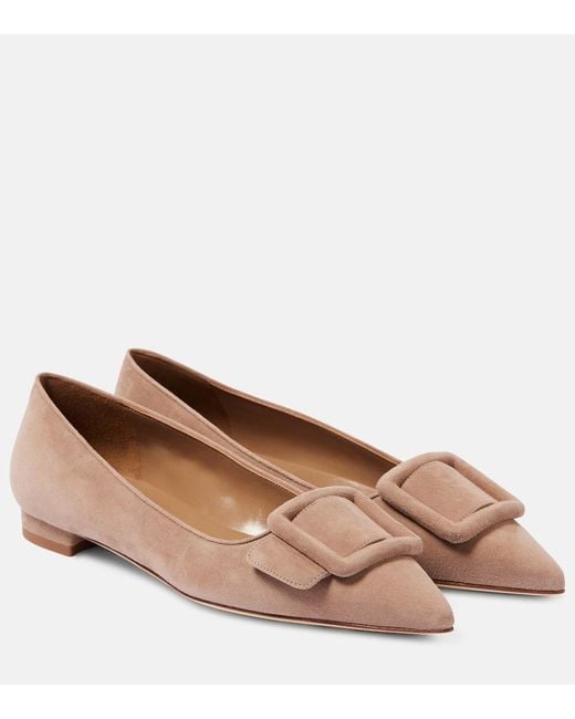 Manolo Blahnik Brown Maysalepumpflat Suede Ballet Flats