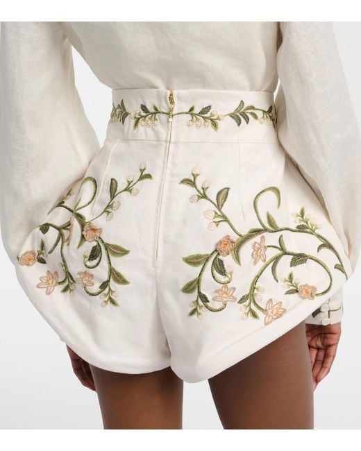 Agua Bendita Natural Gatti Embroidered Linen Shorts
