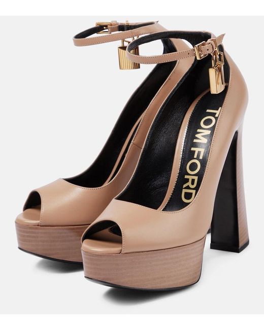 Tom Ford Natural Padlock Platform Leather Sandals