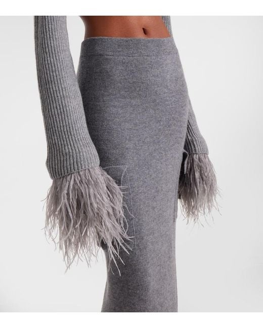 Blumarine Gray Cropped Ribbed-Knit Wool Cardigan