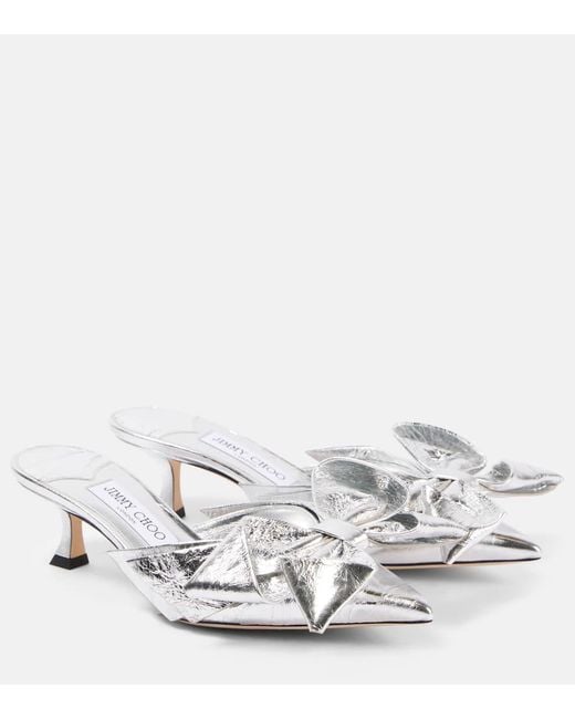 Jimmy Choo White Mules Staz 50 Aus Metallic-Leder