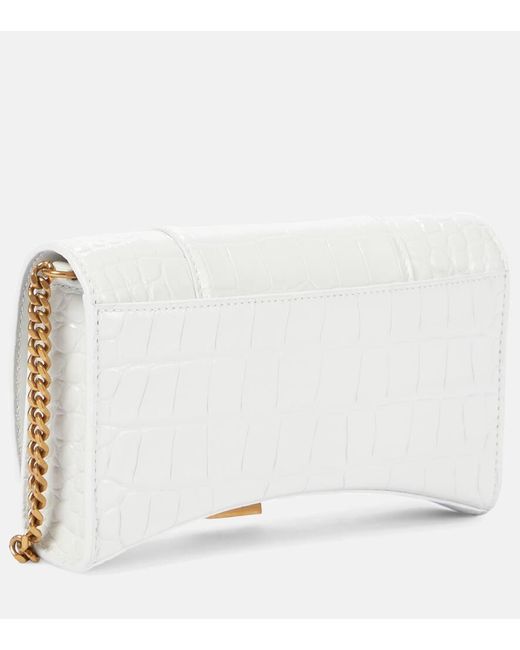 Balenciaga White Hourglass Leather Wallet On Chain