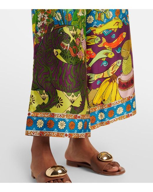 ALÉMAIS Green Tiger Silk Twill Wide-Leg Pants