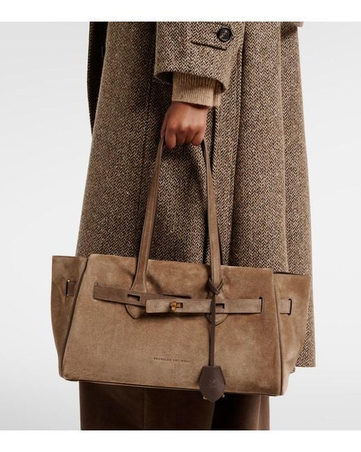 Brunello Cucinelli Brown Medium Suede Shoulder Bag