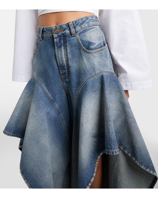 Alaïa Blue Ruffled Wide-Leg Jeans