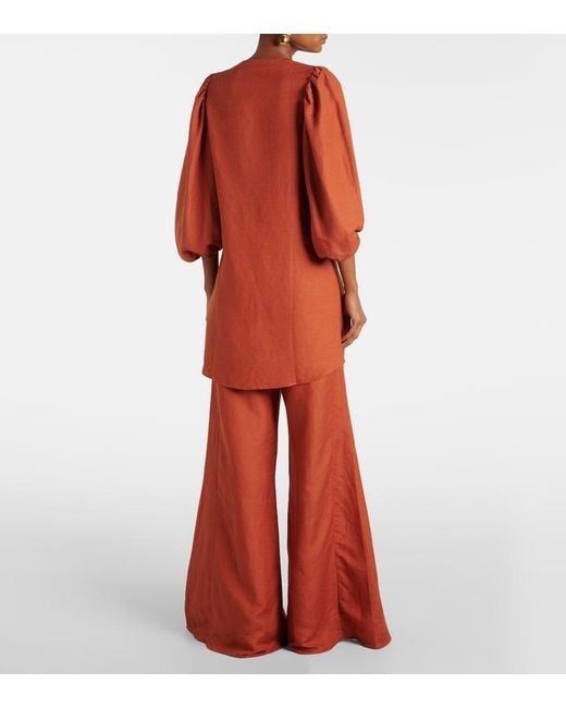 Adriana Degreas Orange Solid Linen-Blend Shirt