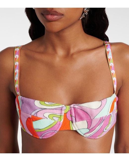 Emilio Pucci Pink Orchidee Cotton Terry Bikini Top