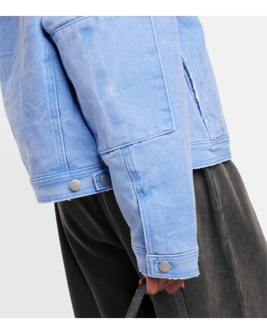 Acne Blue Cotton Denim Jacket With Shearling