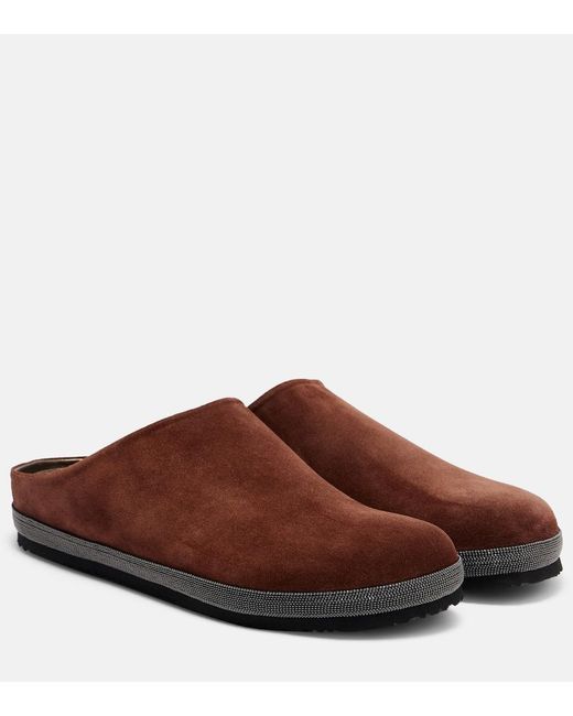 Brunello Cucinelli Brown Monili Suede Clogs