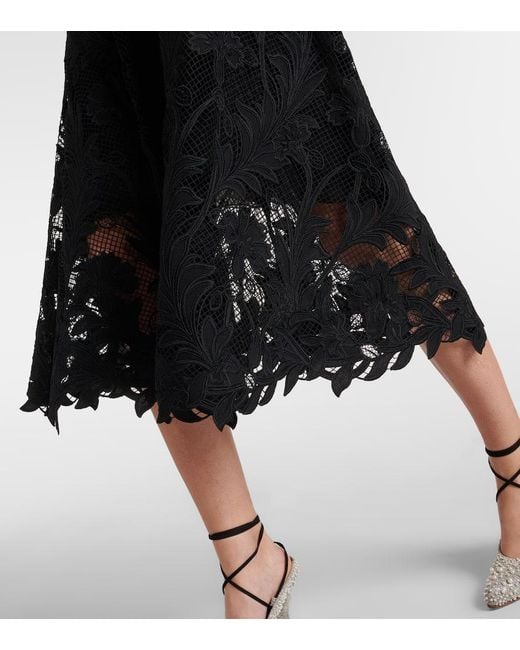 Oscar de la Renta Black Floral Guipure Lace Midi Skirt