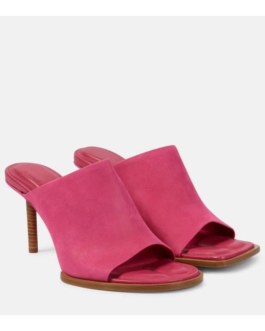 Jacquemus Pink Les Mules Rond Carre Asymmetrical Suede Mules