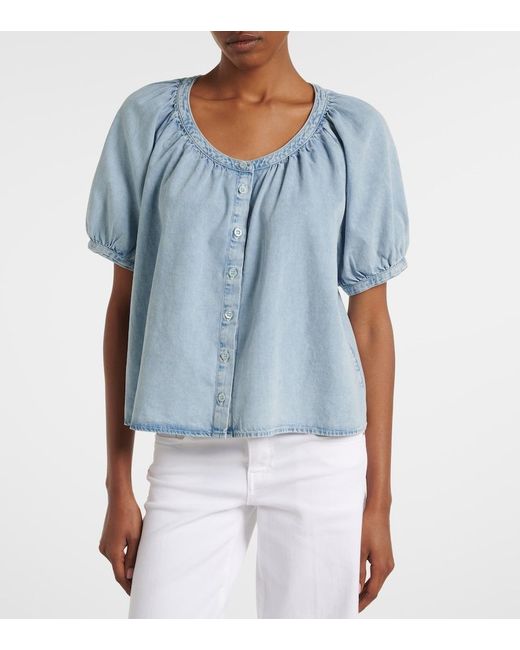 FRAME Blue Resort Gathered Cotton-Blend Shirt