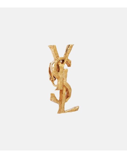 Saint Laurent White Einzelner Clip-Ohrring Cassandre