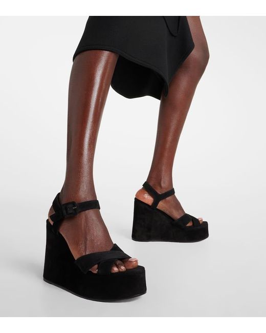 Christian Louboutin Black Wedge-Sandalen Supramariza 130 Aus Samt