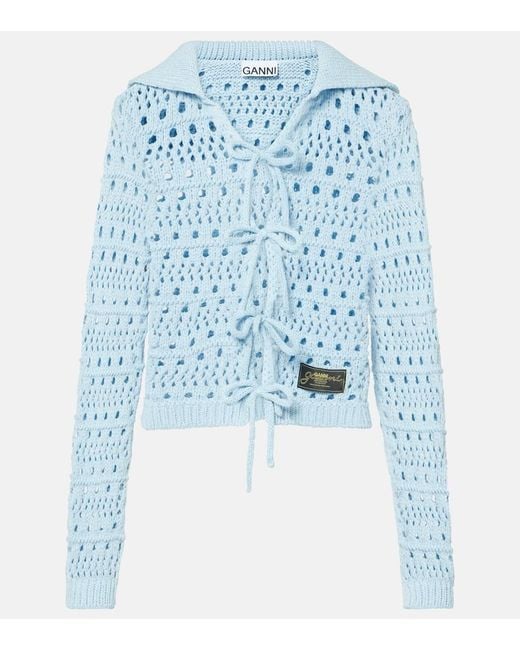 Ganni Blue Tie String Cardigan