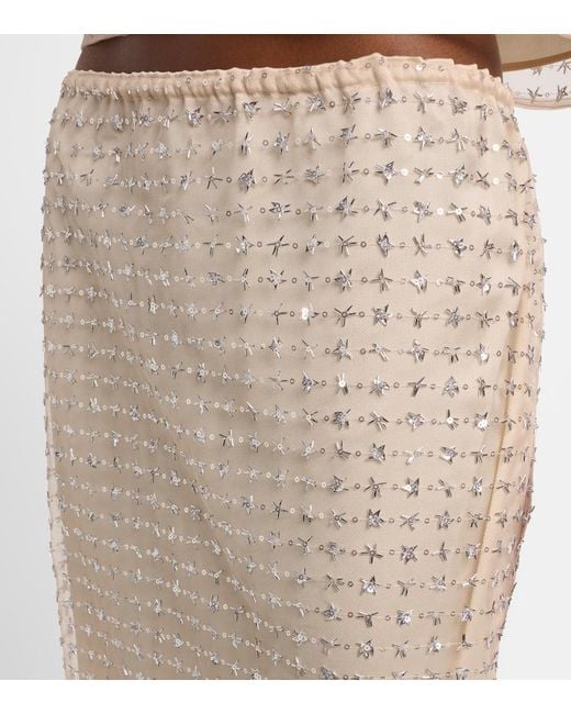 Staud Natural Ciara Beaded Sheer Tulle Midi Skirt