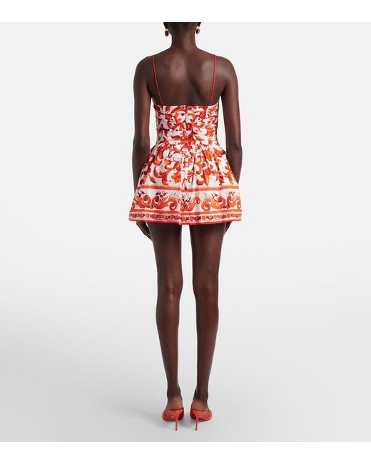 Dolce & Gabbana Red Majolica Printed Cotton Poplin Minidress