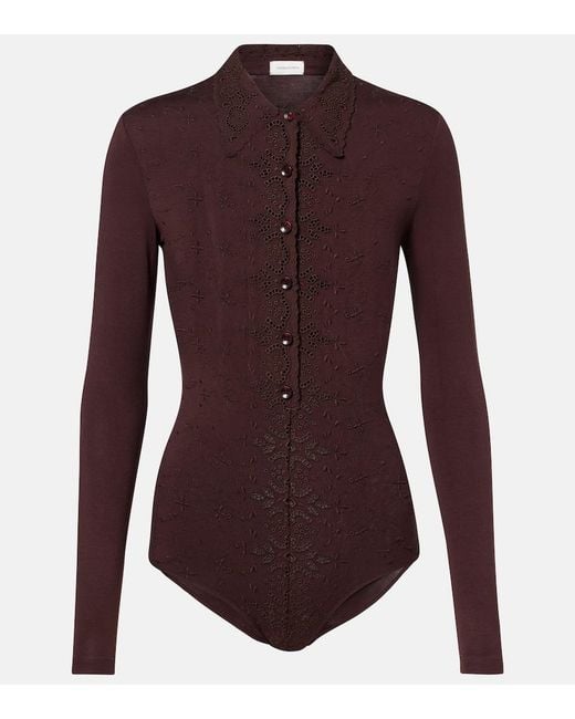 Magda Butrym Purple Embroidered Cotton-Blend Bodysuit
