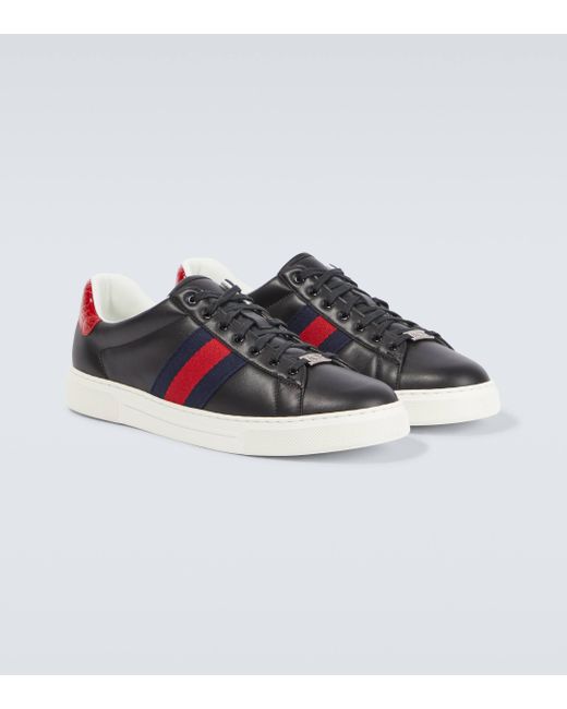 Gucci Blue Ace Webbing-trimmed Leather Sneakers for men