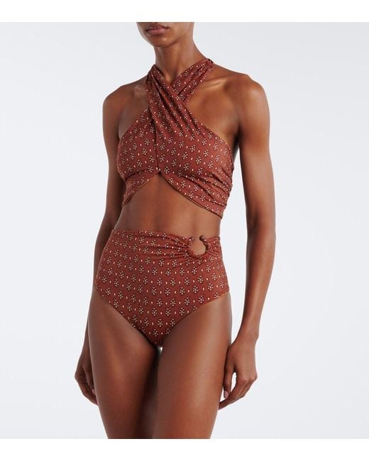 Johanna Ortiz Red Printed Halterneck Bikini Top