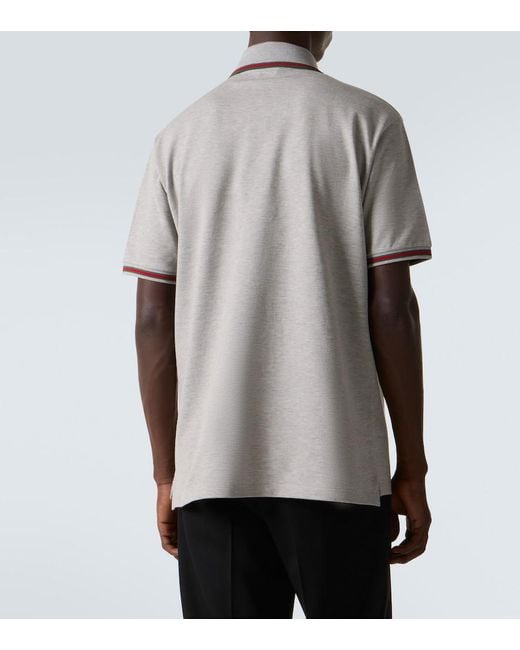Gucci White Web Stripe Cotton-Blend Polo Shirt for men