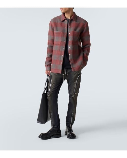 Rick Owens Red Checked Virgin Wool Overshirt for men