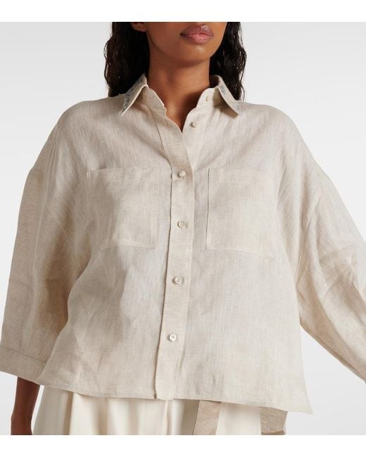Brunello Cucinelli White Embellished Linen Shirt