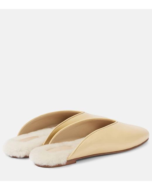 Le Monde Beryl Natural Regency Shearling-Trimmed Leather Mules