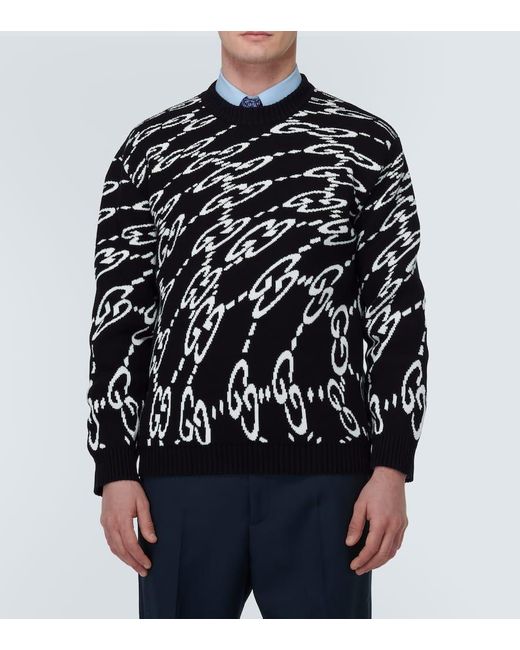Gucci Black GG Jacquard Cotton Pique Sweater for men