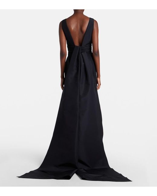 Carolina Herrera Black Bow-Detail Satin-Trimmed Faille Gown