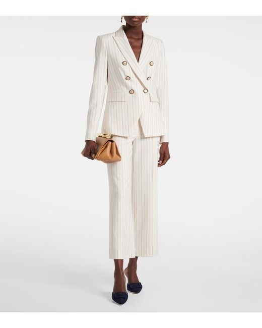 Veronica Beard White Brixton Striped Wide-Leg Pants