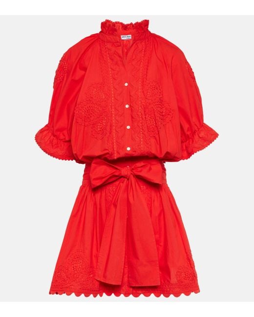 Juliet Dunn Red Cotton Poplin Shirt Dress