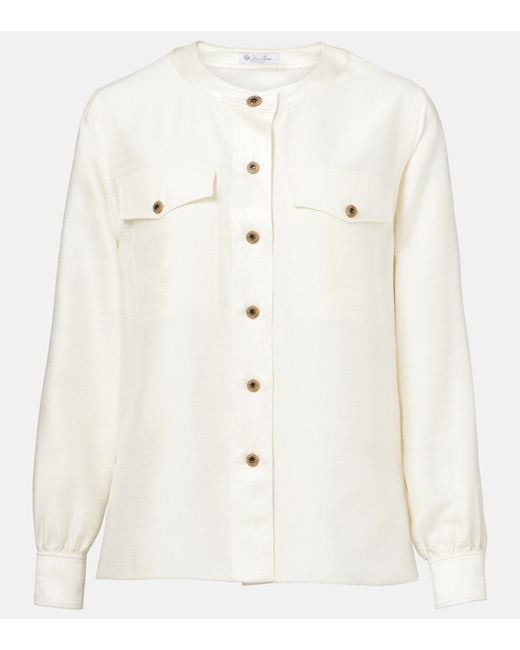 Loro Piana Natural Quincy Silk Shantung Blouse