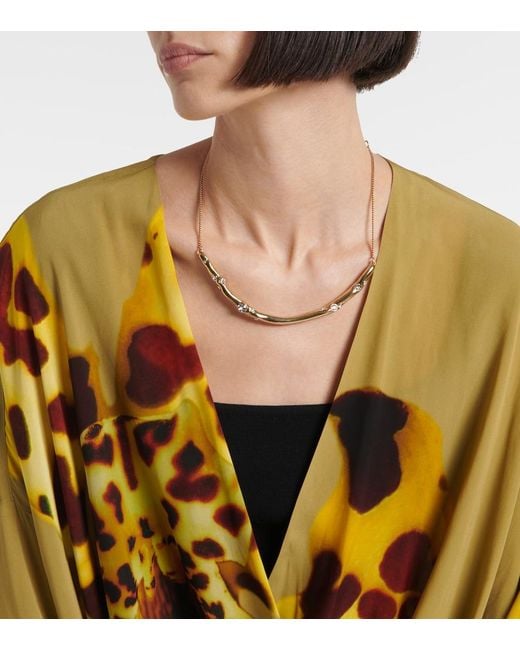 Dries Van Noten Yellow Printed Draped Satin Blouse