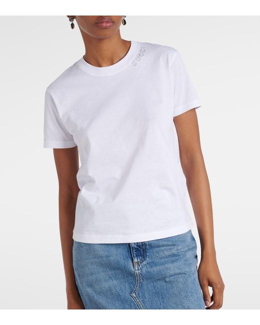 T-shirt in jersey di cotone con logo di Gucci in White