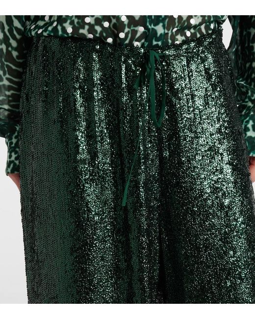 Dries Van Noten Green Sequined Straight Pants
