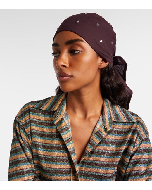 Oseree Purple Embellished Cotton And Silk Scarf