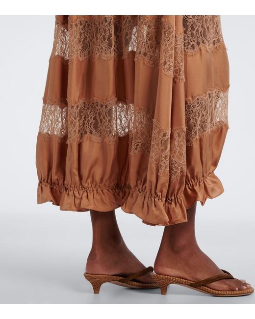 Ulla Johnson Brown Chantal Lace-Trimmed Silk Maxi Skirt