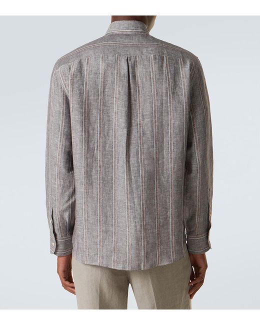 Brunello Cucinelli Gray Pinstripe Linen Shirt for men
