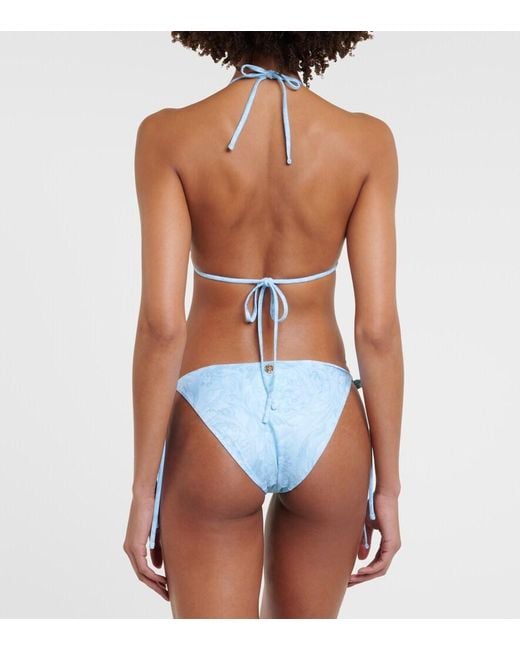 Versace Blue Barocco Low-Rise Bikini Bottoms