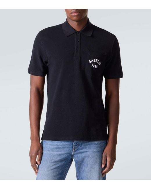 Givenchy Black Paris Cotton Pique Polo Shirt for men